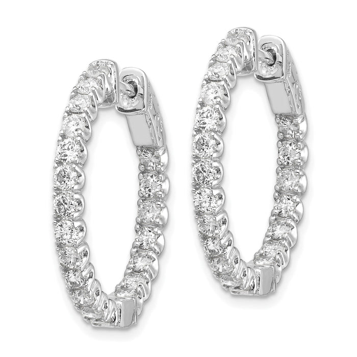 14k White Gold Diamond Round Hoop w/Safety Clasp Earrings-XE2012WAA