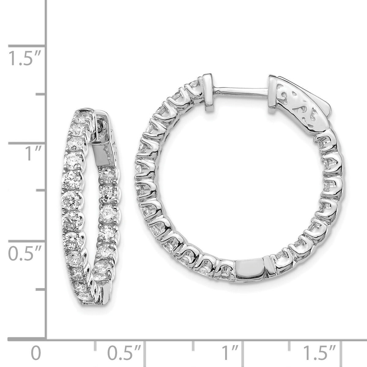 14k White Gold Diamond Round Hoop w/Safety Clasp Earrings-XE2012WAA