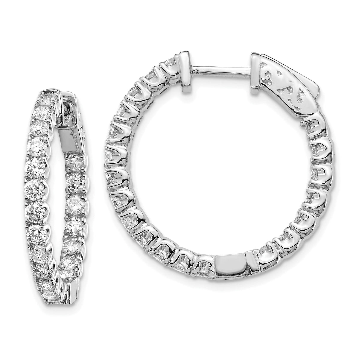 14k White Gold Diamond Round Hoop w/Safety Clasp Earrings-XE2012WAA