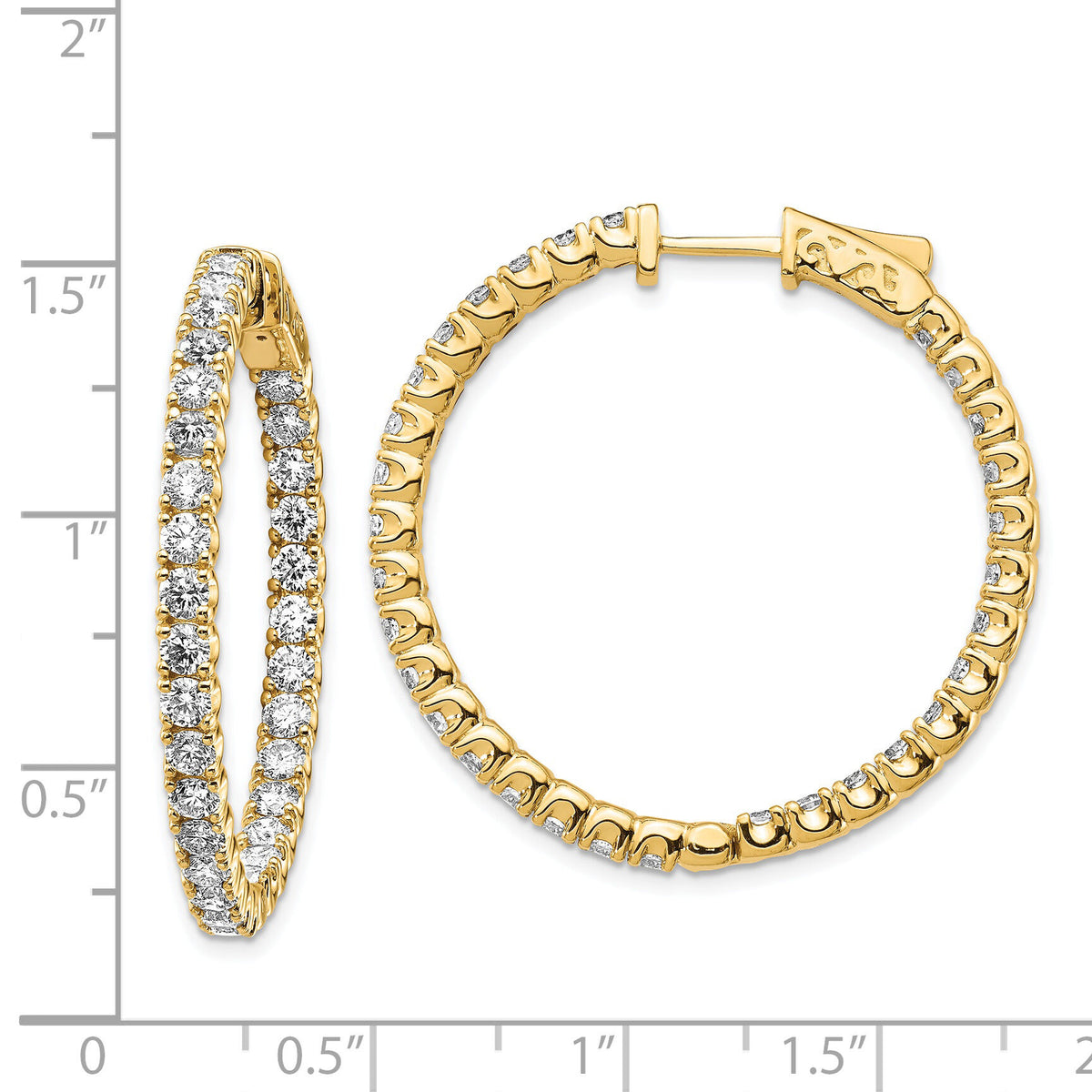 14k Diamond Round Hoop w/Safety Clasp Earrings-XE2015AA