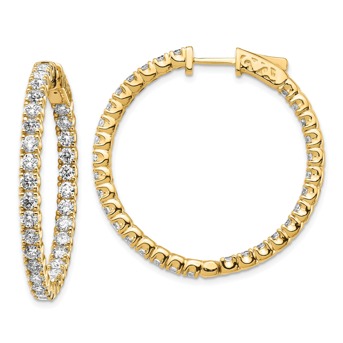 14k Diamond Round Hoop w/Safety Clasp Earrings-XE2015AA