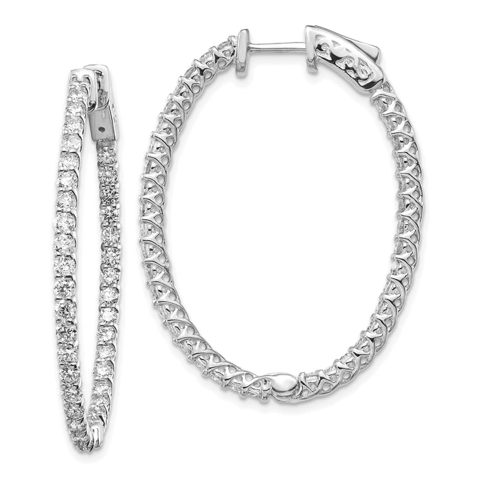 14k White Gold Diamond Oval Hoop w/Safety Clasp Earrings-XE2022WAA