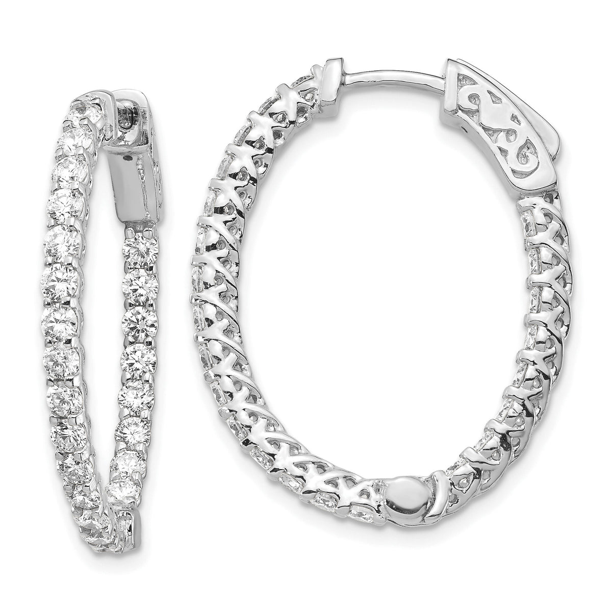 14k White Gold Oval Hoop w/Safety Clasp Earring Mountings-XE2023W