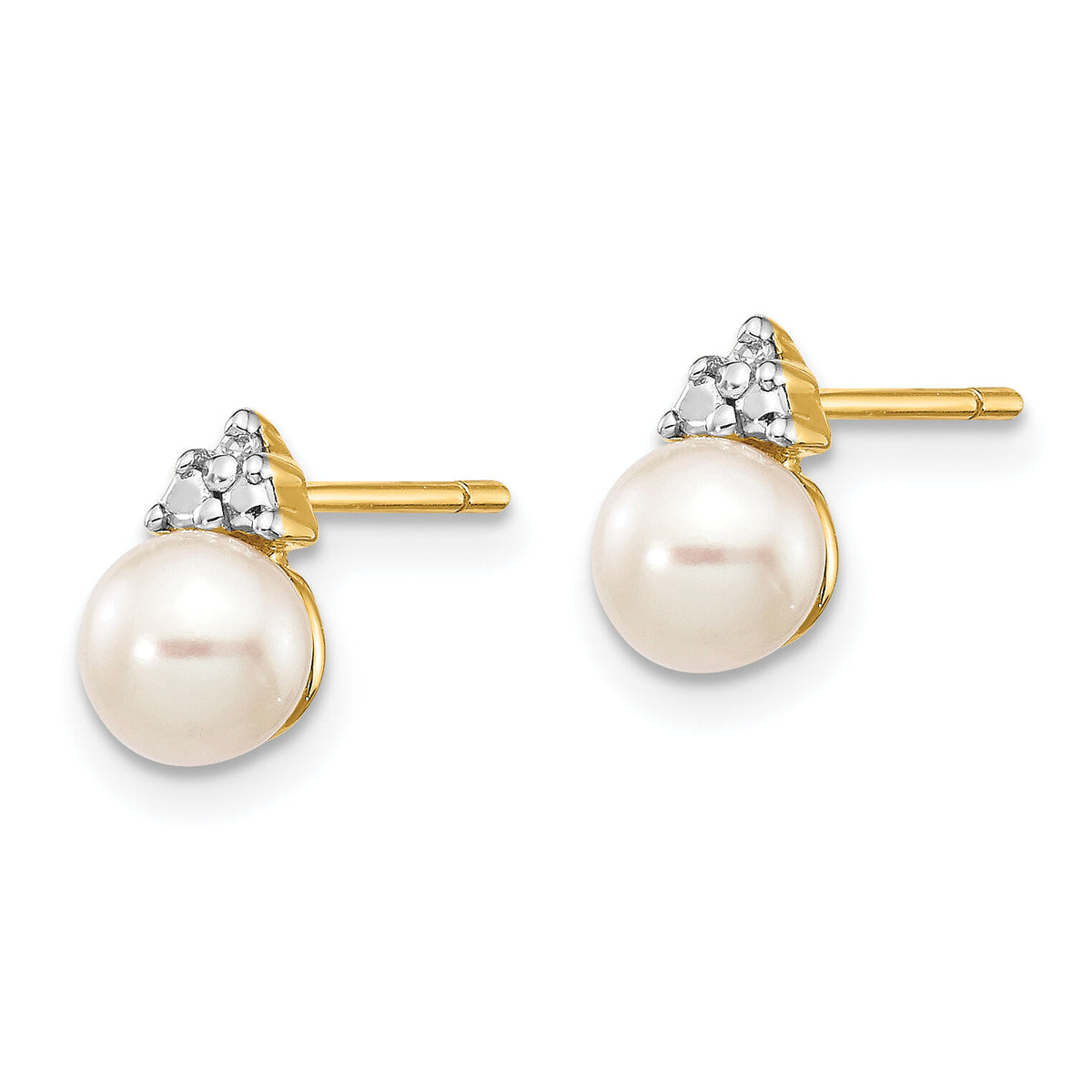 14k 5-6mm White Round FWC Pearl .01ct Diamond Post Earrings-XE2492AA