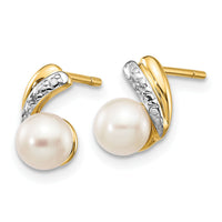 14k 5-6mm White Round FWC Pearl .01ct Diamond Post Earrings-XE2493AA