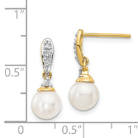 14k 6-7mm White Round FWC Pearl .08ct Diamond Dangle Earrings-XE2497AA