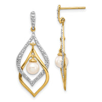 14k 5-6mm White Round FWC Pearl .02ct Diamond Dangle Earrings-XE2505AA