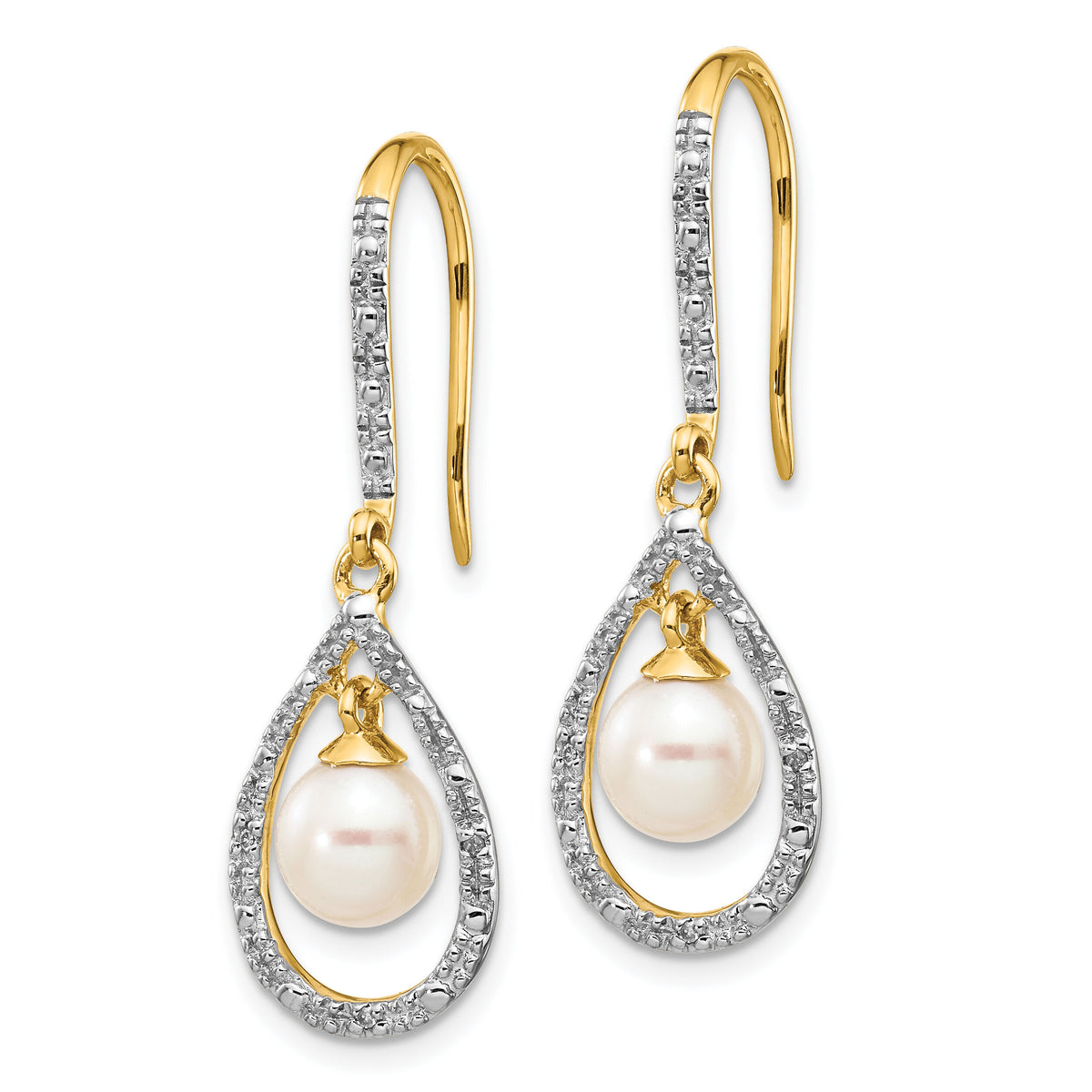 14k 6-7mm White Round FWC Pearl .02ct. Diamond Dangle Earrings-XE2507AA