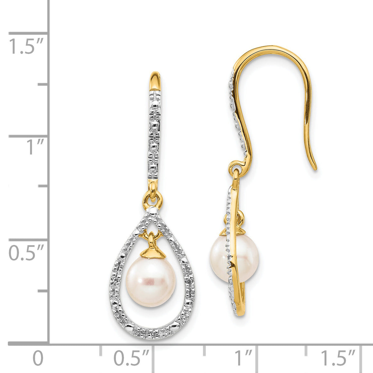 14k 6-7mm White Round FWC Pearl .02ct. Diamond Dangle Earrings-XE2507AA