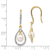 14k 6-7mm White Round FWC Pearl .02ct. Diamond Dangle Earrings-XE2507AA