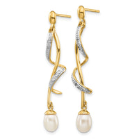 14k 7x5mm White Teardrop FWC Pearl .01ct Diamond Dangle Earrings-XE2514AA