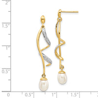 14k 7x5mm White Teardrop FWC Pearl .01ct Diamond Dangle Earrings-XE2514AA