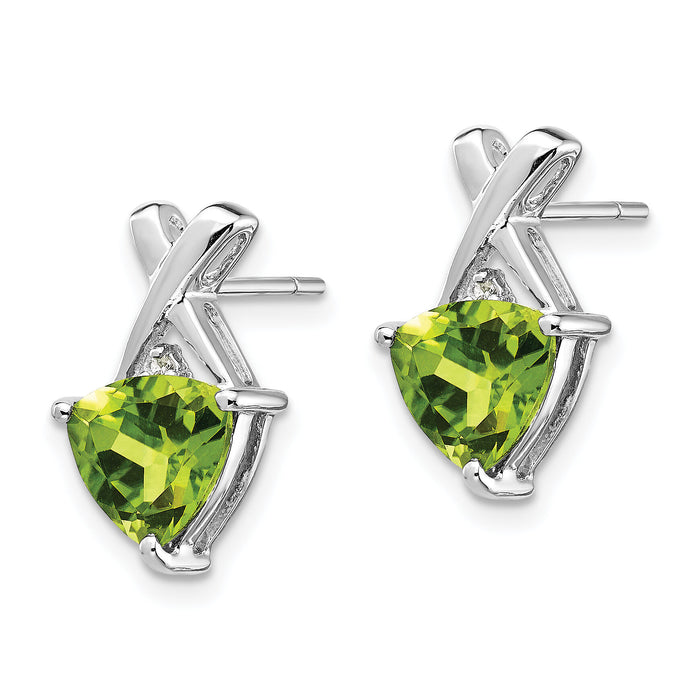 14k White Gold Peridot and White Topaz Trillion Post Earrings-XE2558PE