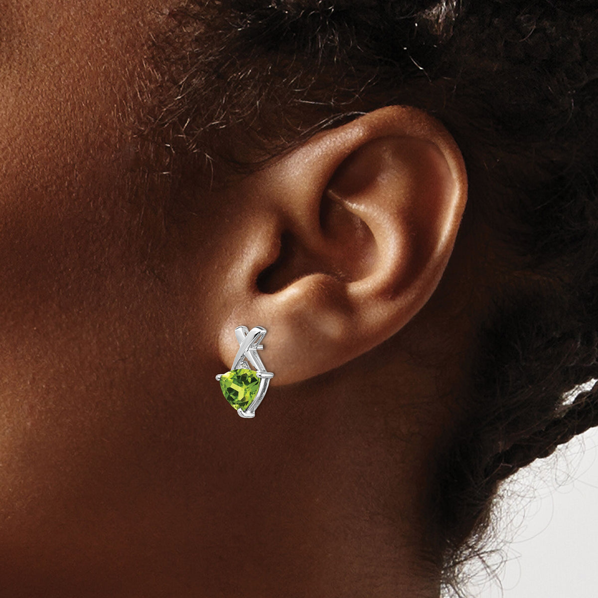 14k White Gold Peridot and White Topaz Trillion Post Earrings-XE2558PE