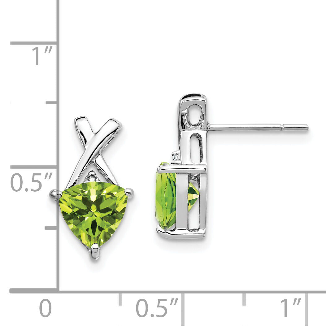 14k White Gold Peridot and White Topaz Trillion Post Earrings-XE2558PE