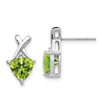 14k White Gold Peridot and White Topaz Trillion Post Earrings-XE2558PE