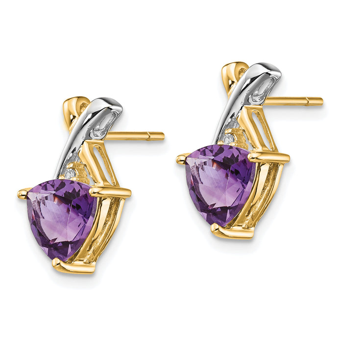 14k & Rhodium Amethyst and White Topaz Trillion Post Earrings-XE2572AM