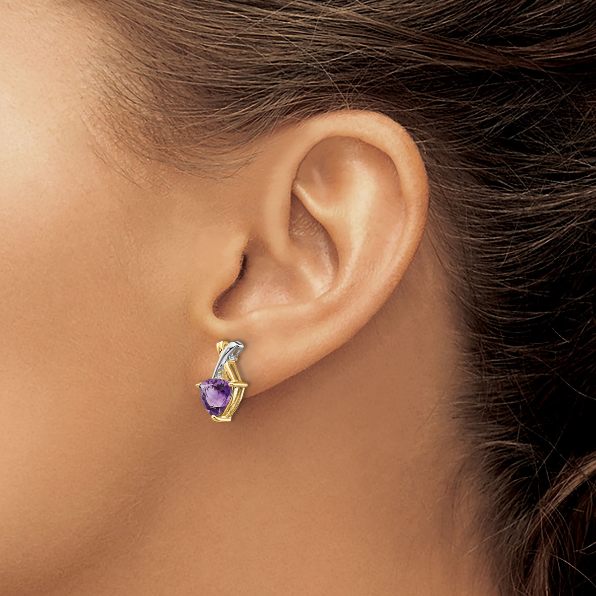 14k & Rhodium Amethyst and White Topaz Trillion Post Earrings-XE2572AM