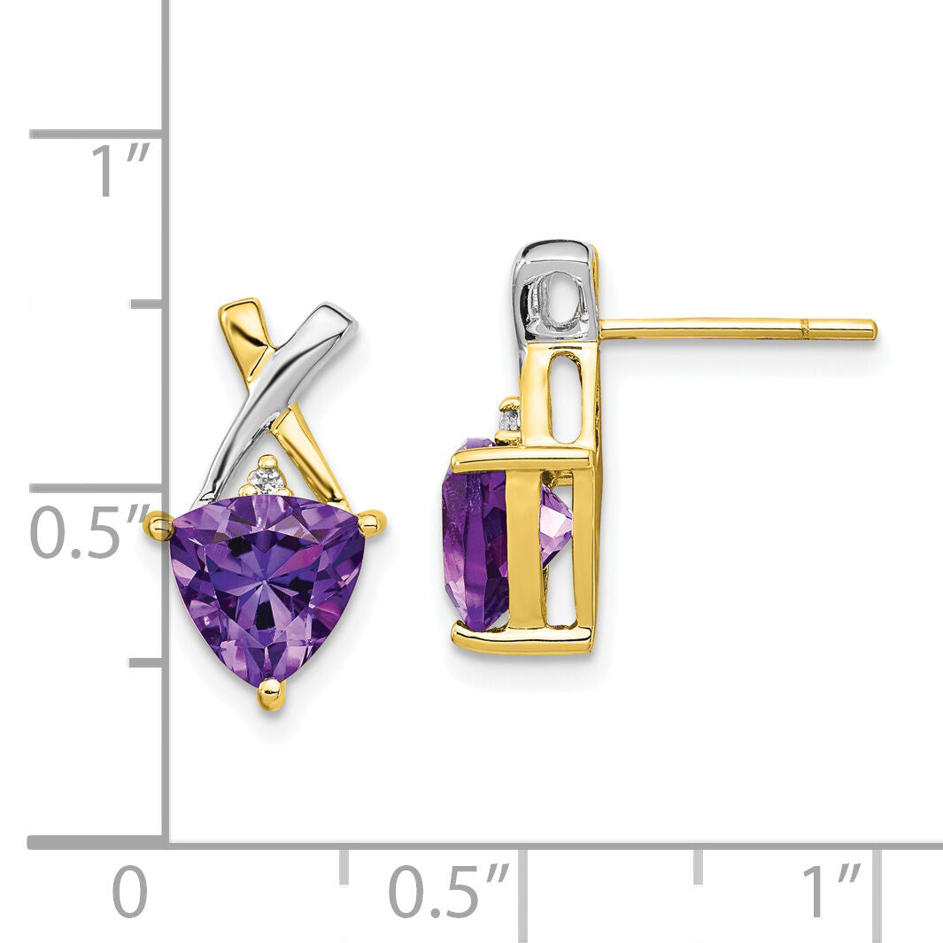 14k & Rhodium Amethyst and White Topaz Trillion Post Earrings-XE2572AM