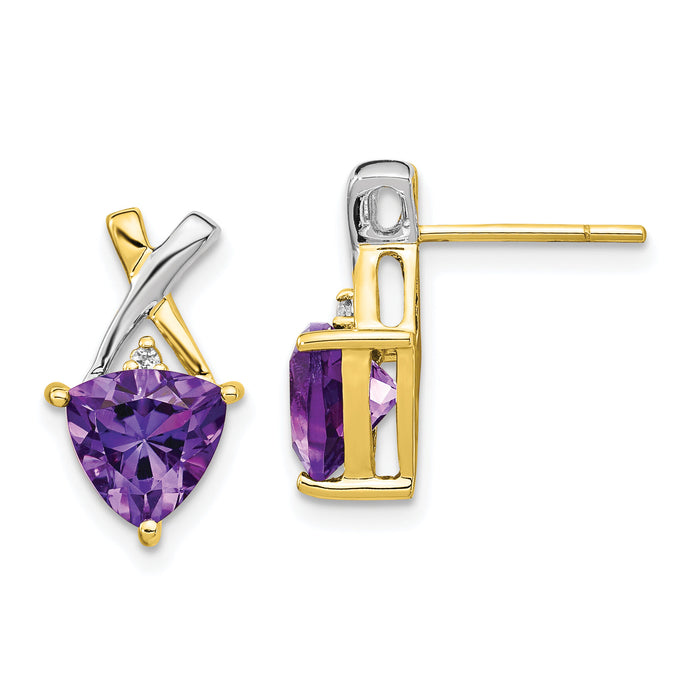 14k & Rhodium Amethyst and White Topaz Trillion Post Earrings-XE2572AM
