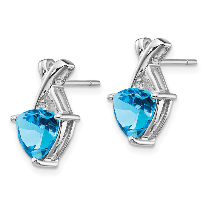 14k White Gold Blue Topaz and White Topaz Trillion Post Earrings-XE2590BT