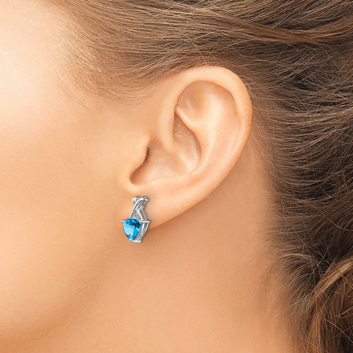 14k White Gold Blue Topaz and White Topaz Trillion Post Earrings-XE2590BT