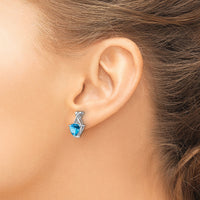 14k White Gold Blue Topaz and White Topaz Trillion Post Earrings-XE2590BT