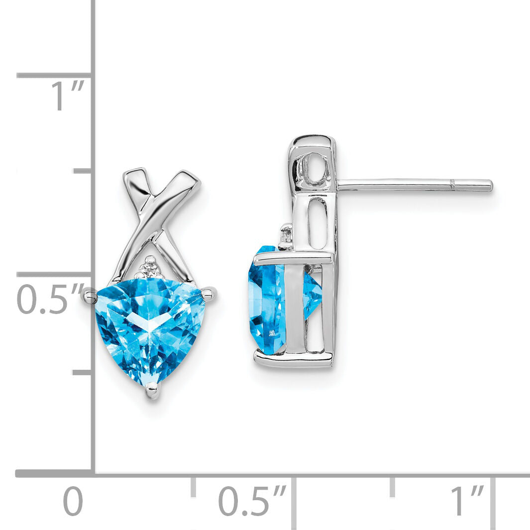 14k White Gold Blue Topaz and White Topaz Trillion Post Earrings-XE2590BT