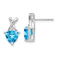 14k White Gold Blue Topaz and White Topaz Trillion Post Earrings-XE2590BT