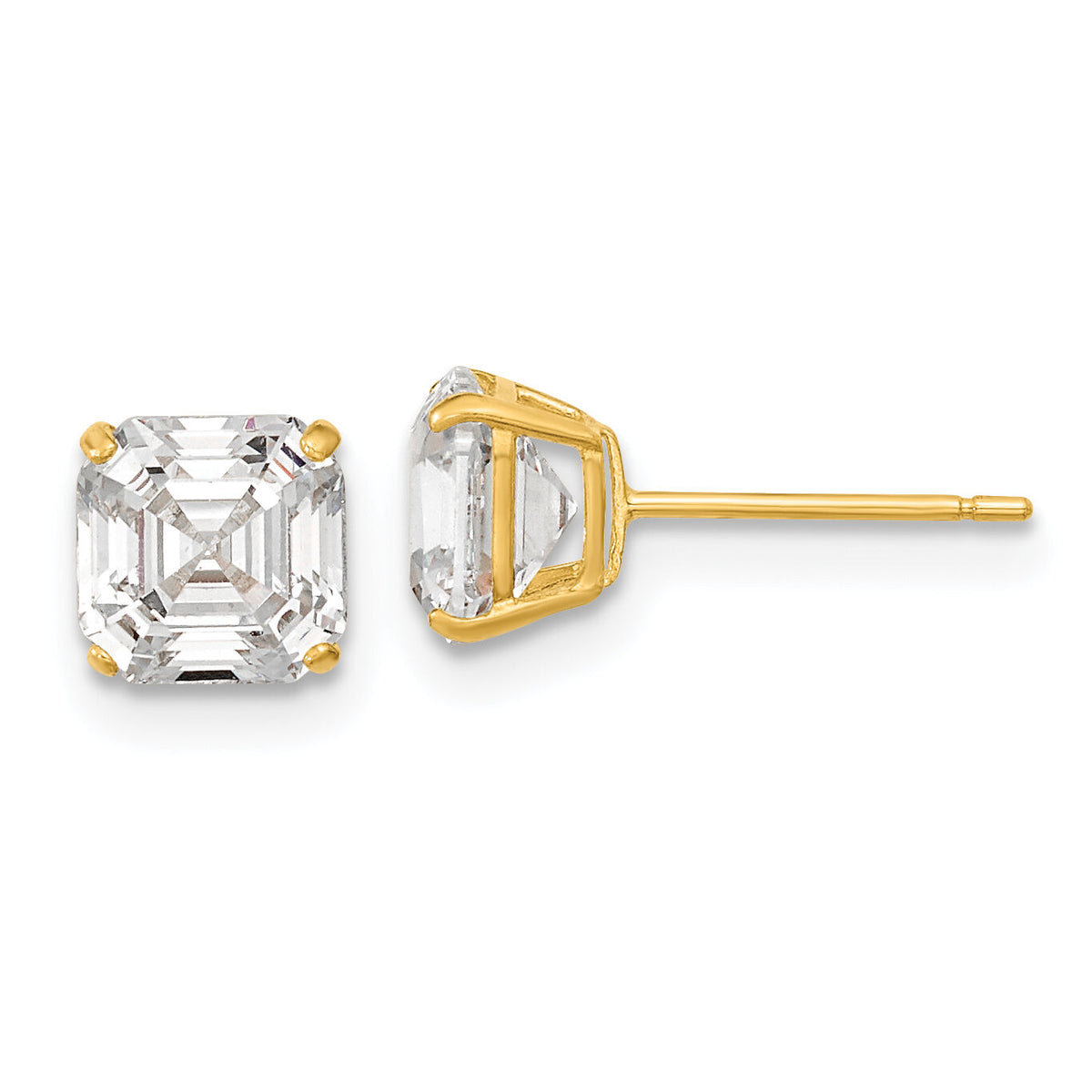 14k Polished 6x6 Asscher Cut CZ Studs Post Earrings-XE3166CZ