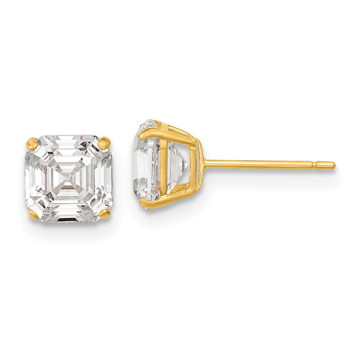 14k Polished 6x6 Asscher Cut CZ Studs Post Earrings-XE3166CZ