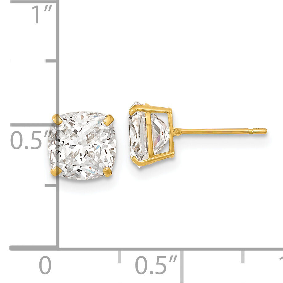14k Polished 7x7 Cushion Cut CZ Studs Post Earrings-XE3167CZ
