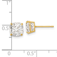 14k Polished 7x7 Cushion Cut CZ Studs Post Earrings-XE3167CZ