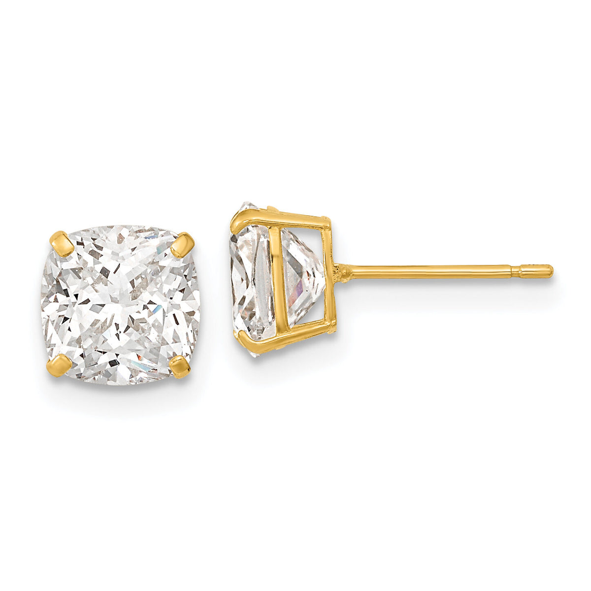 14k Polished 7x7 Cushion Cut CZ Studs Post Earrings-XE3167CZ