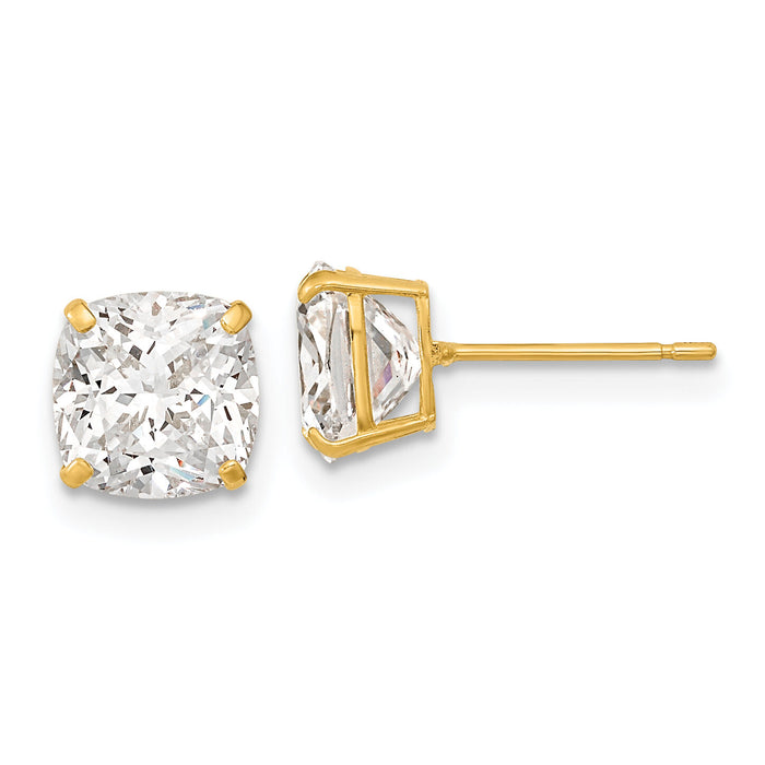 14k Polished 7x7 Cushion Cut CZ Studs Post Earrings-XE3167CZ