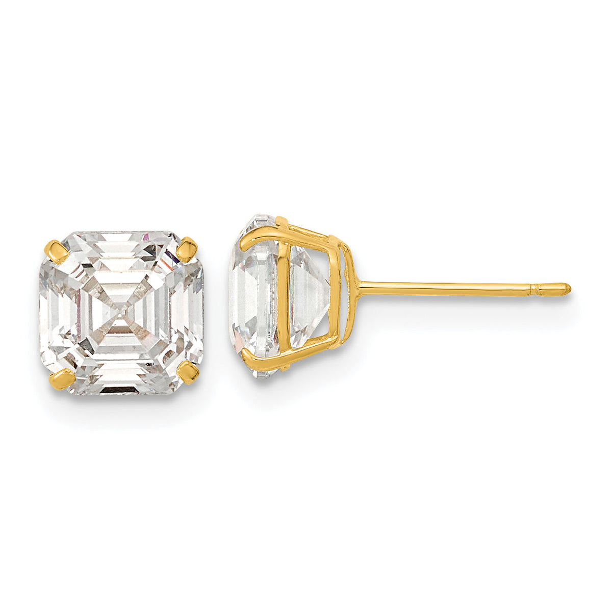 14k Polished 7x7 Asscher Cut CZ Studs Post Earrings-XE3168CZ