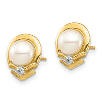 14K 5-6mm White Button FW Cultured Pearl .02ct Diamond Post Earrings-XE3235AA