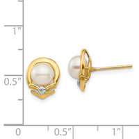 14K 5-6mm White Button FW Cultured Pearl .02ct Diamond Post Earrings-XE3235AA