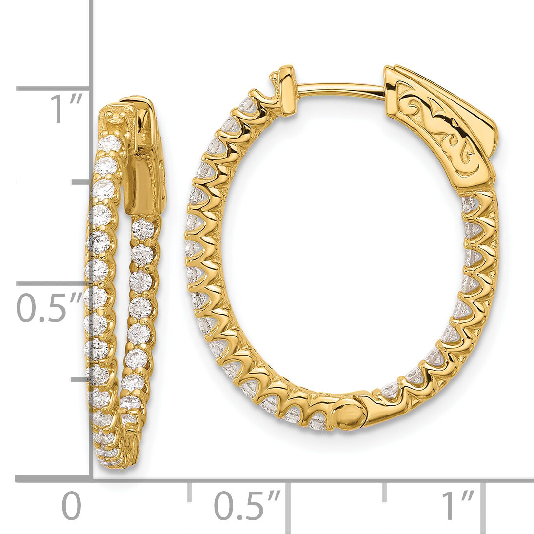 14K .78ct. 52-1.5mm In/Out Oval Hoop w/ Safety Clasp Earring Mountings-XE3244