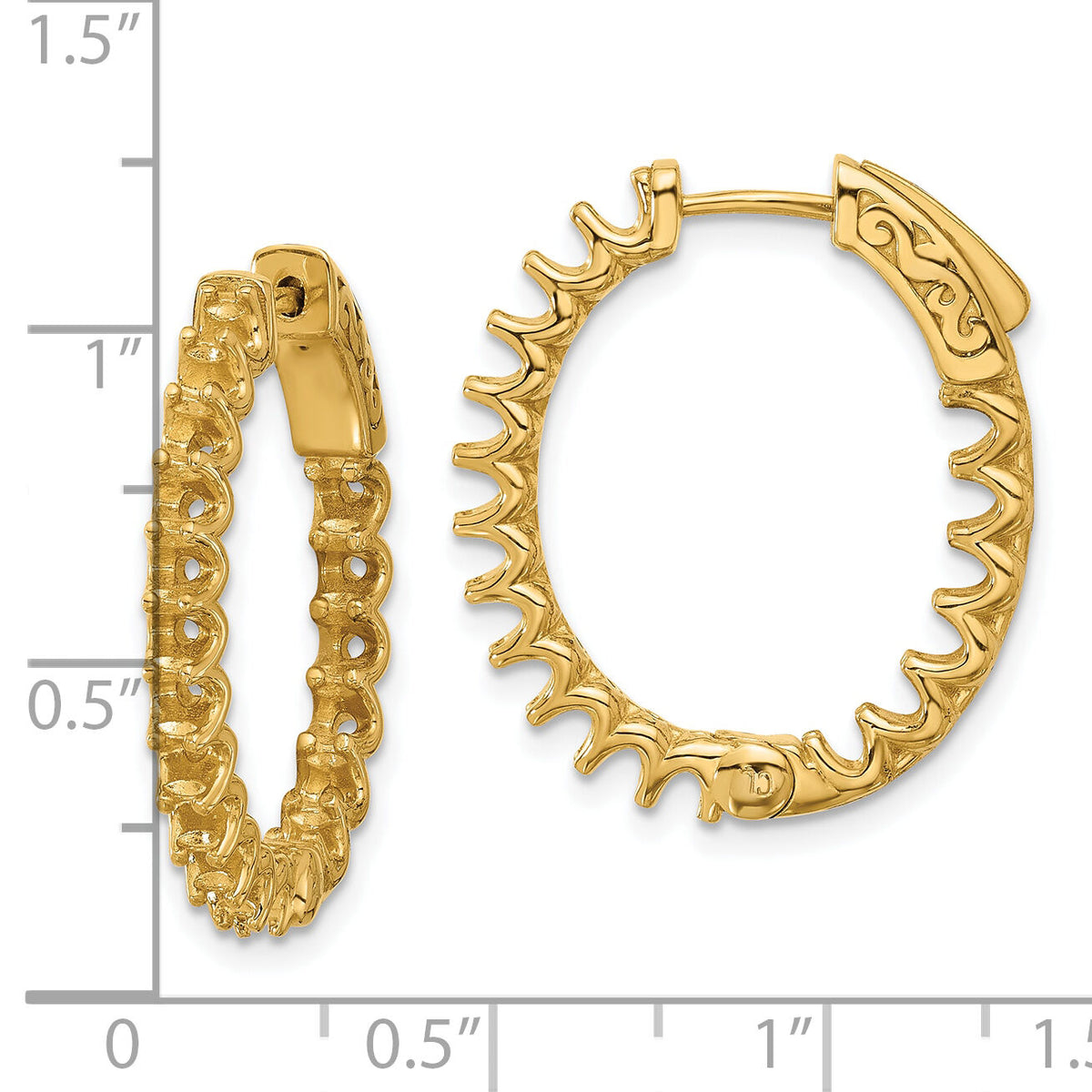 14K 2.1ct 36-2.5mm In/Out Oval Hoop w/ Safety Clasp Earring Mountings-XE3263
