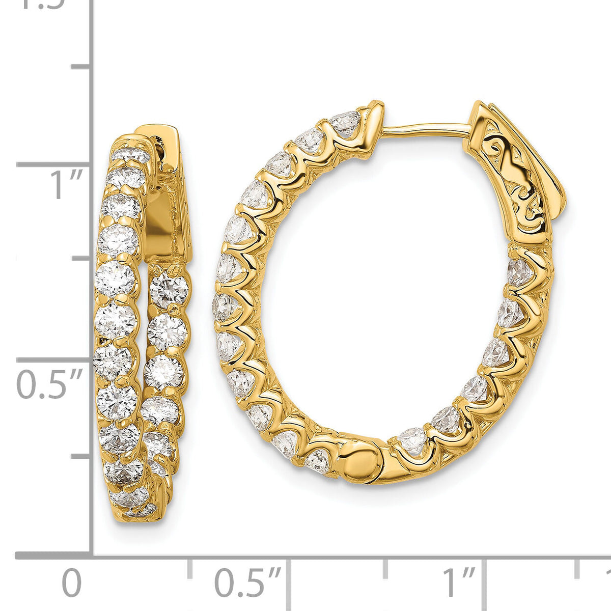 14K 2.1ct  36-2.5mm In/Out Oval Hoop w/ Safety Clasp Diamond Earrings-XE3263AA