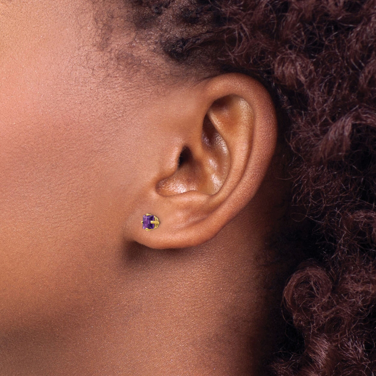 14k 4mm Princess Cut Amethyst Earrings-XE60AM
