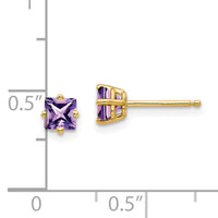 14k 4mm Princess Cut Amethyst Earrings-XE60AM