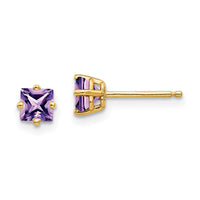 14k 4mm Princess Cut Amethyst Earrings-XE60AM
