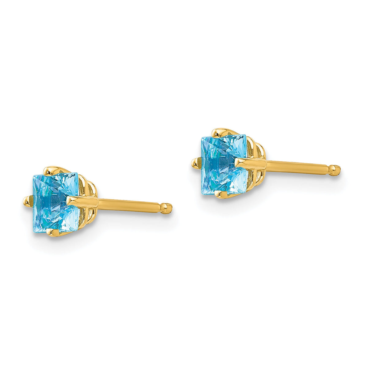14k 4mm Princess Cut Blue Topaz Earrings-XE60BT