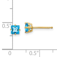 14k 4mm Princess Cut Blue Topaz Earrings-XE60BT