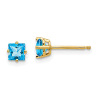 14k 4mm Princess Cut Blue Topaz Earrings-XE60BT