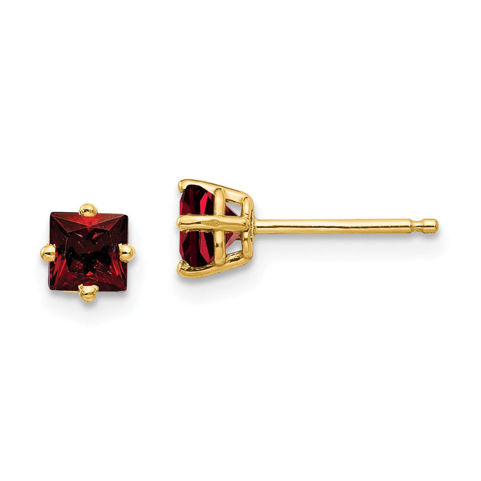 14k 4mm Princess Cut Garnet Earrings-XE60GA
