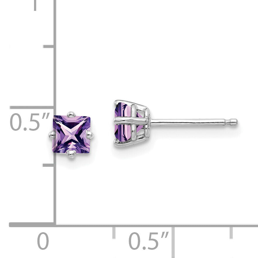 14k White Gold 4mm Princess Cut Amethyst Earrings-XE60WAM