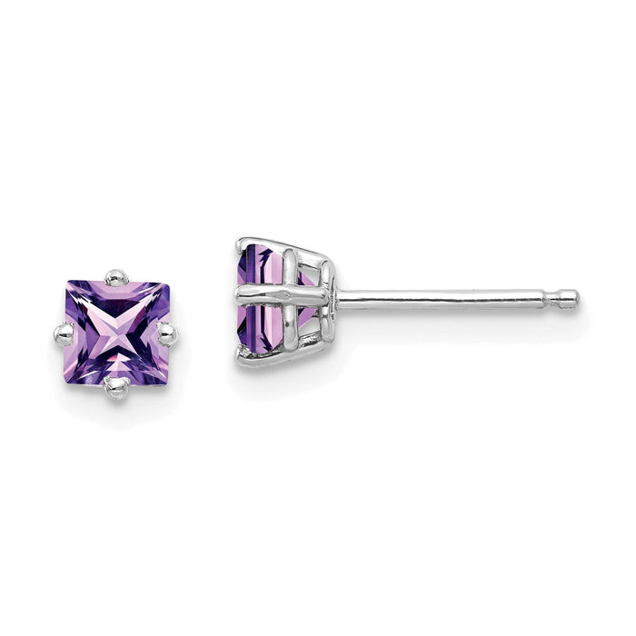 14k White Gold 4mm Princess Cut Amethyst Earrings-XE60WAM